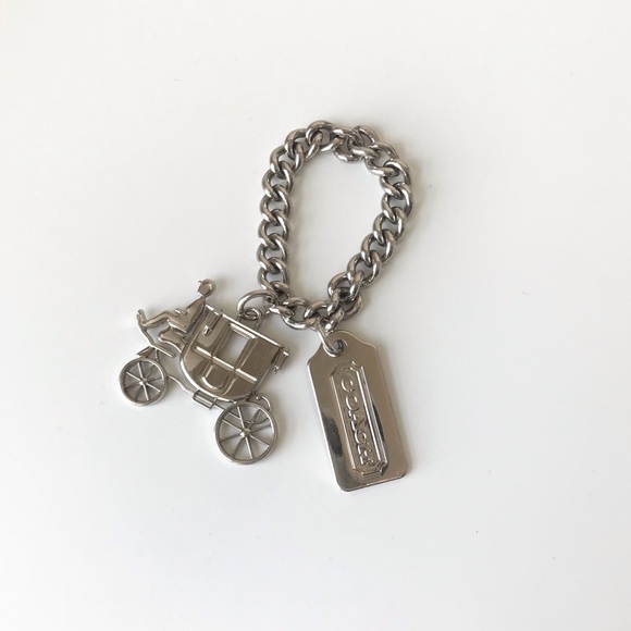 Coach Silver Horse And Carriage Bag Charm Hang Tag Chain Y2K - Picture 4 of 14